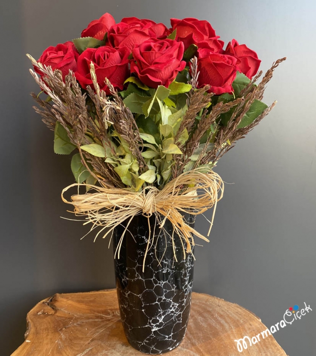 Artificial Red Roses in a Vase